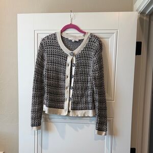 LOFT Black & Cream Textured Button-Front Cardigan